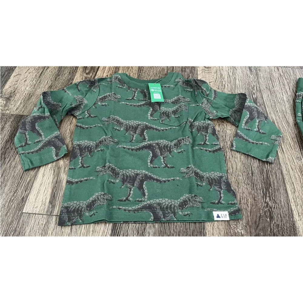 GAP Toddler Green Long Sleeve Shirt and Pants Outfit Green Dino Pattern, Size 2T - Picture 4 of 10